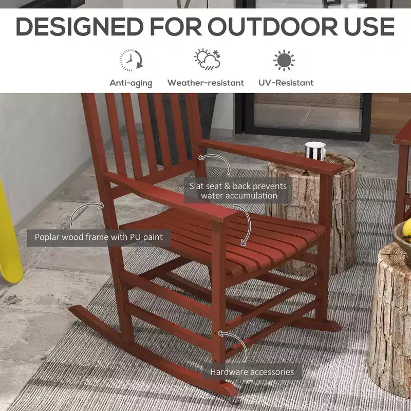 Set di 2 sedie a dondolo da esterno, sedia a dondolo da patio in legno con braccioli lisci, schienale alto per giardino, balcone, portico, supporta fino a 160 kg
