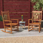 Set di 2 sedie a dondolo da esterno, sedia a dondolo da patio in legno con braccioli lisci, schienale alto per giardino, balcone, portico, supporta fino a 160 kg
