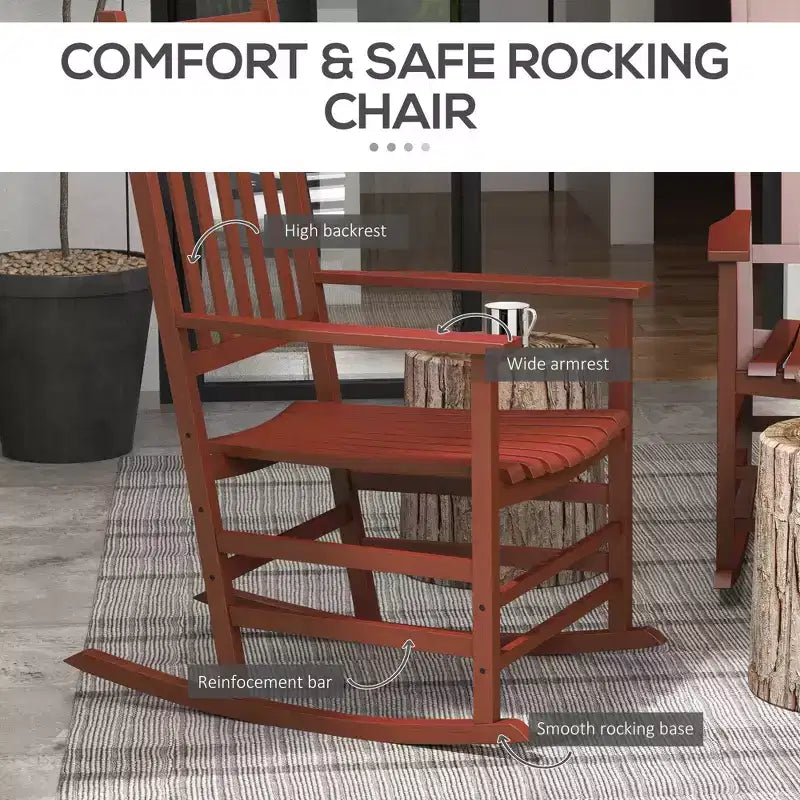 Set di 2 sedie a dondolo da esterno, sedia a dondolo da patio in legno con braccioli lisci, schienale alto per giardino, balcone, portico, supporta fino a 160 kg