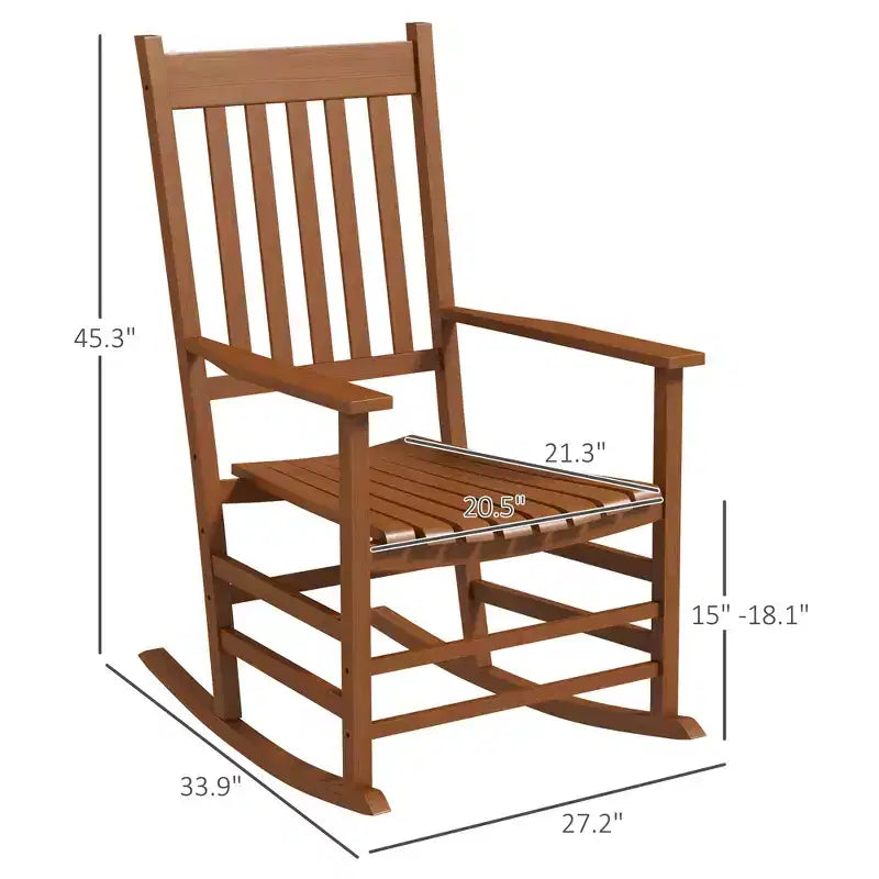 Set di 2 sedie a dondolo da esterno, sedia a dondolo da patio in legno con braccioli lisci, schienale alto per giardino, balcone, portico, supporta fino a 160 kg