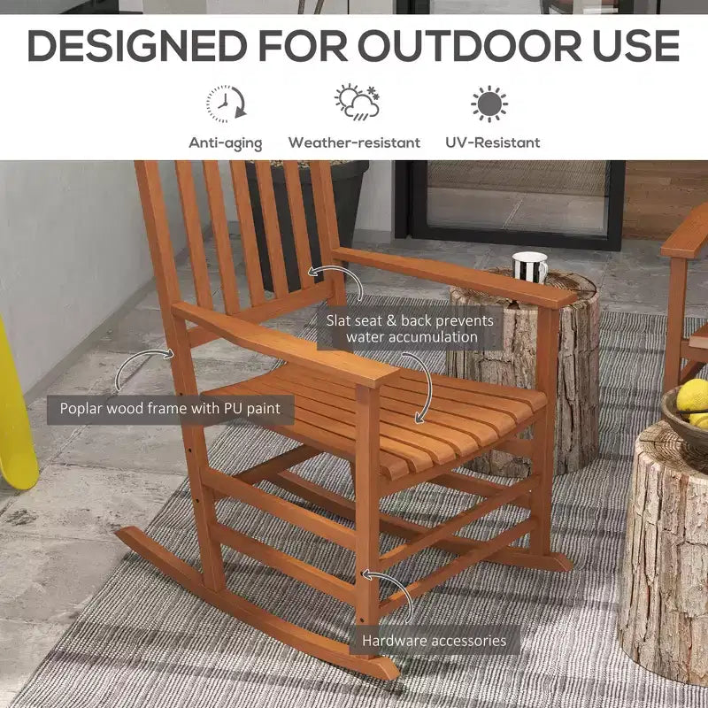 Set di 2 sedie a dondolo da esterno, sedia a dondolo da patio in legno con braccioli lisci, schienale alto per giardino, balcone, portico, supporta fino a 160 kg