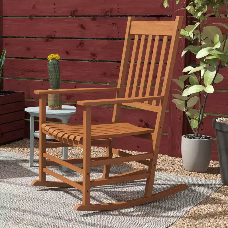 Set di 2 sedie a dondolo da esterno, sedia a dondolo da patio in legno con braccioli lisci, schienale alto per giardino, balcone, portico, supporta fino a 160 kg