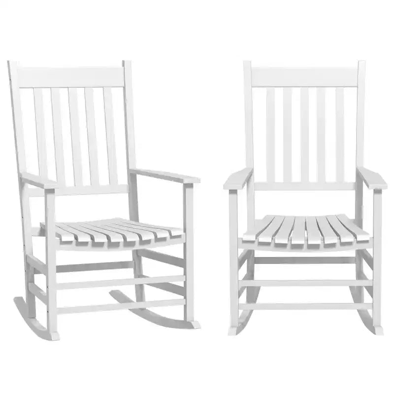 Set di 2 sedie a dondolo da esterno, sedia a dondolo da patio in legno con braccioli lisci, schienale alto per giardino, balcone, portico, supporta fino a 160 kg