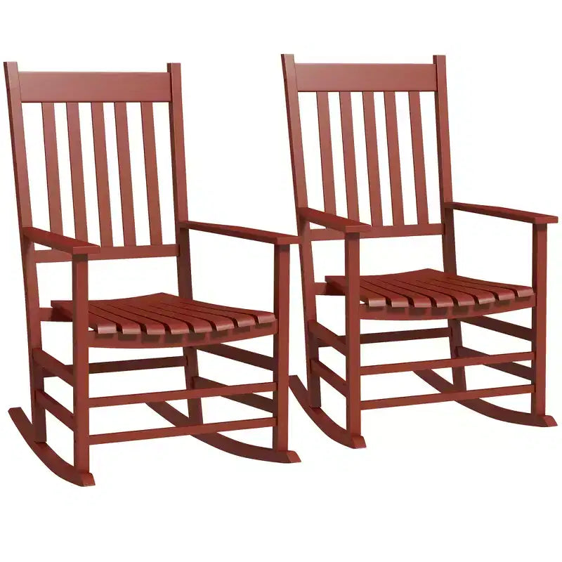 Set di 2 sedie a dondolo da esterno, sedia a dondolo da patio in legno con braccioli lisci, schienale alto per giardino, balcone, portico, supporta fino a 160 kg