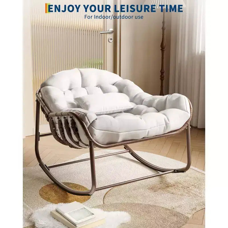Sedia a Dondolo Oversize Papasan COZONY, Comoda Sedia a Uovo a Dondolo con Cuscino, Sedia a Dondolo da 204 kg per Patio, Portico, Giardino, Camera da Letto, Prato