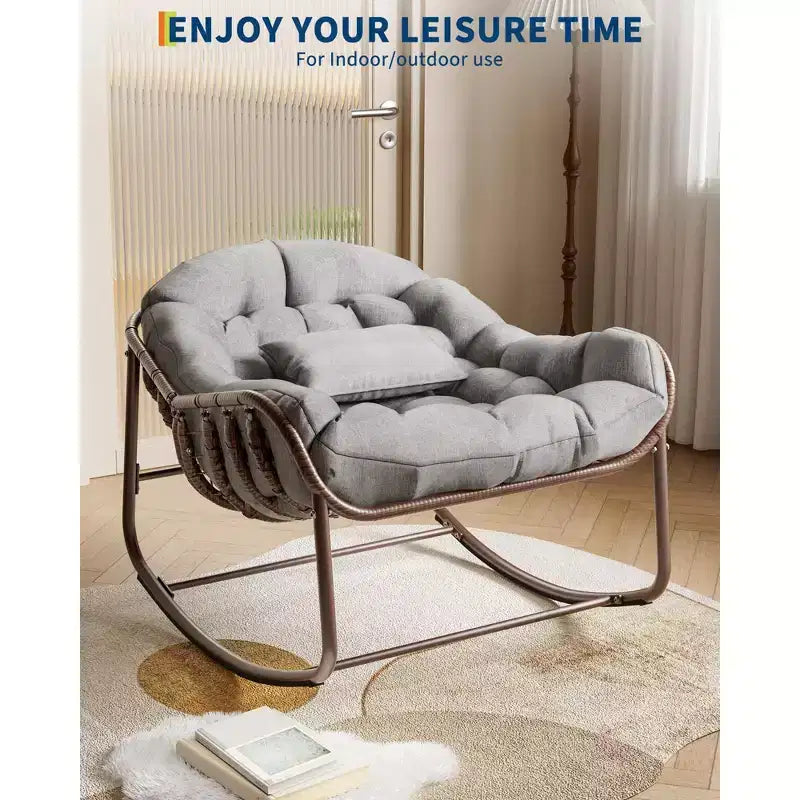 Sedia a Dondolo Oversize Papasan COZONY, Comoda Sedia a Uovo a Dondolo con Cuscino, Sedia a Dondolo da 204 kg per Patio, Portico, Giardino, Camera da Letto, Prato
