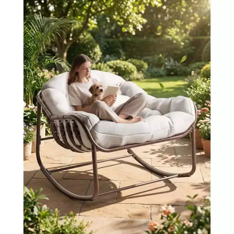 Sedia a Dondolo Oversize Papasan COZONY, Comoda Sedia a Uovo a Dondolo con Cuscino, Sedia a Dondolo da 204 kg per Patio, Portico, Giardino, Camera da Letto, Prato