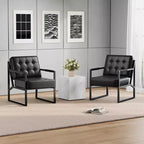PU Leather Mid-Century Modern Accent Chair with Thick Cushion & Metal Legs, for Living Room/Bedroom/Office, Black, Single/2-Pack