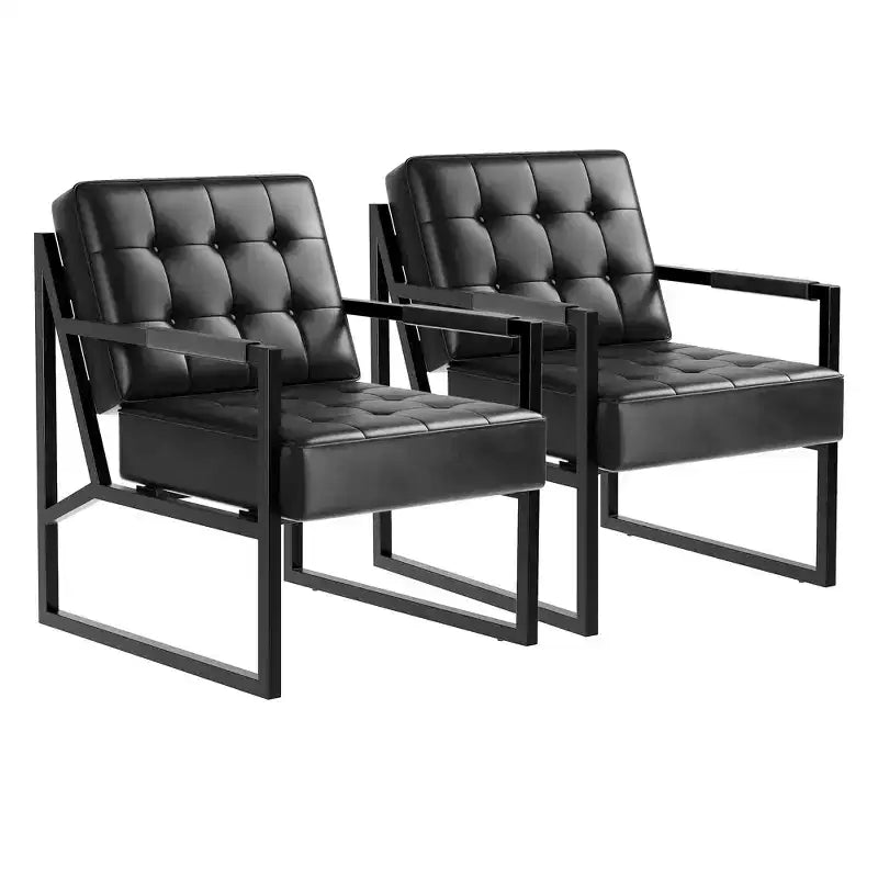 Poltrona Accent in Ecopelle Stile Mid-Century Moderno con Cuscino Spesso e Gambe in Metallo, per Soggiorno/Camera da Letto/Ufficio, Nera, Singola/Confezione da 2
