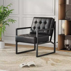 PU Leather Mid-Century Modern Accent Chair with Thick Cushion & Metal Legs, for Living Room/Bedroom/Office, Black, Single/2-Pack
