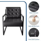 PU Leather Mid-Century Modern Accent Chair with Thick Cushion & Metal Legs, for Living Room/Bedroom/Office, Black, Single/2-Pack
