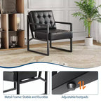PU Leather Mid-Century Modern Accent Chair with Thick Cushion & Metal Legs, for Living Room/Bedroom/Office, Black, Single/2-Pack