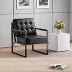 PU Leather Mid-Century Modern Accent Chair with Thick Cushion & Metal Legs, for Living Room/Bedroom/Office, Black, Single/2-Pack