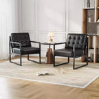 PU Leather Mid-Century Modern Accent Chair with Thick Cushion & Metal Legs, for Living Room/Bedroom/Office, Black, Single/2-Pack