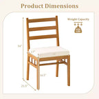 Costway Solid Acacia Wood Patio Chair Set of 4 w/ Padded Seat Cushions
