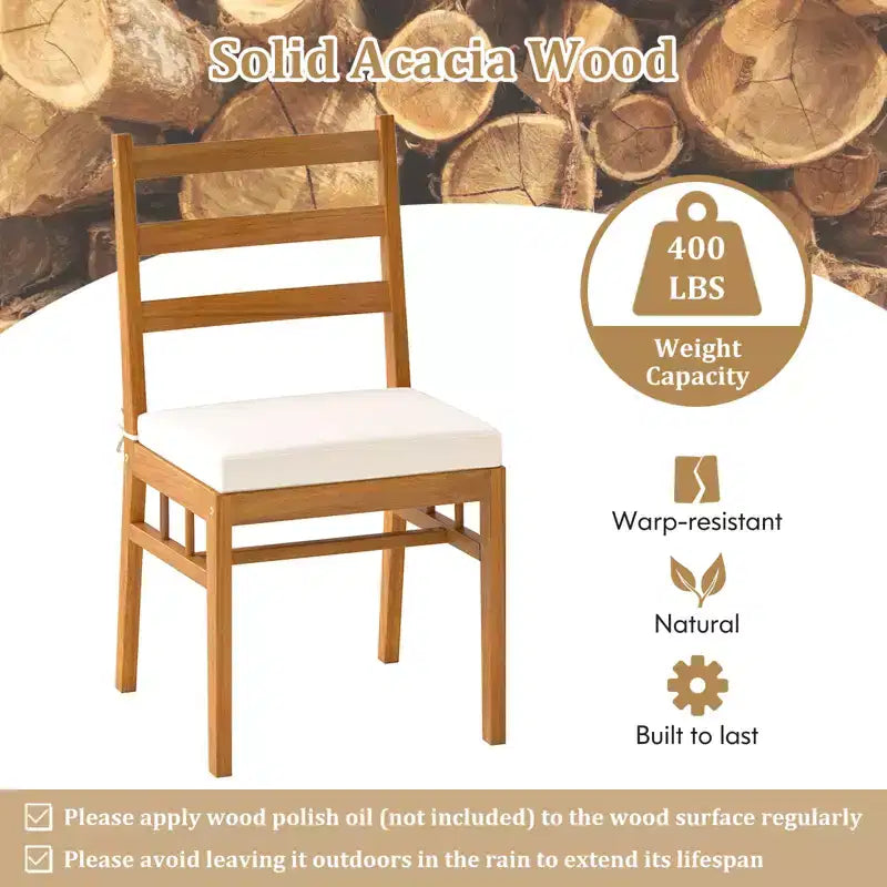 Set di 2 sedie da patio Costway in legno massello di acacia con cuscini imbottiti