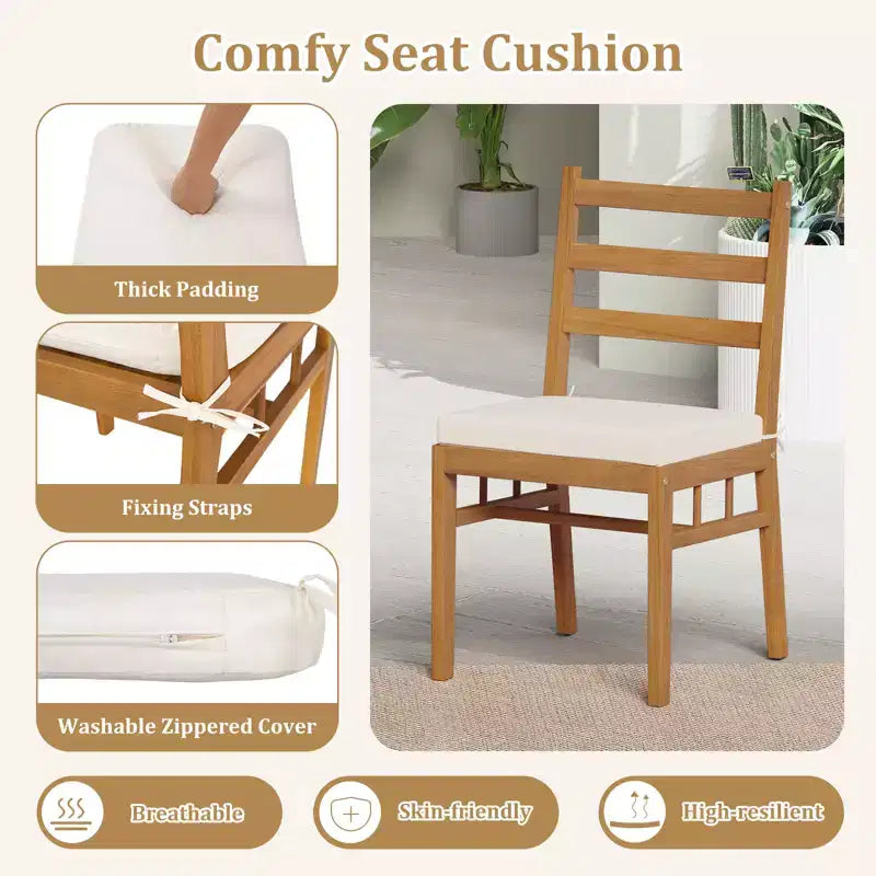 Set di 2 sedie da patio Costway in legno massello di acacia con cuscini imbottiti