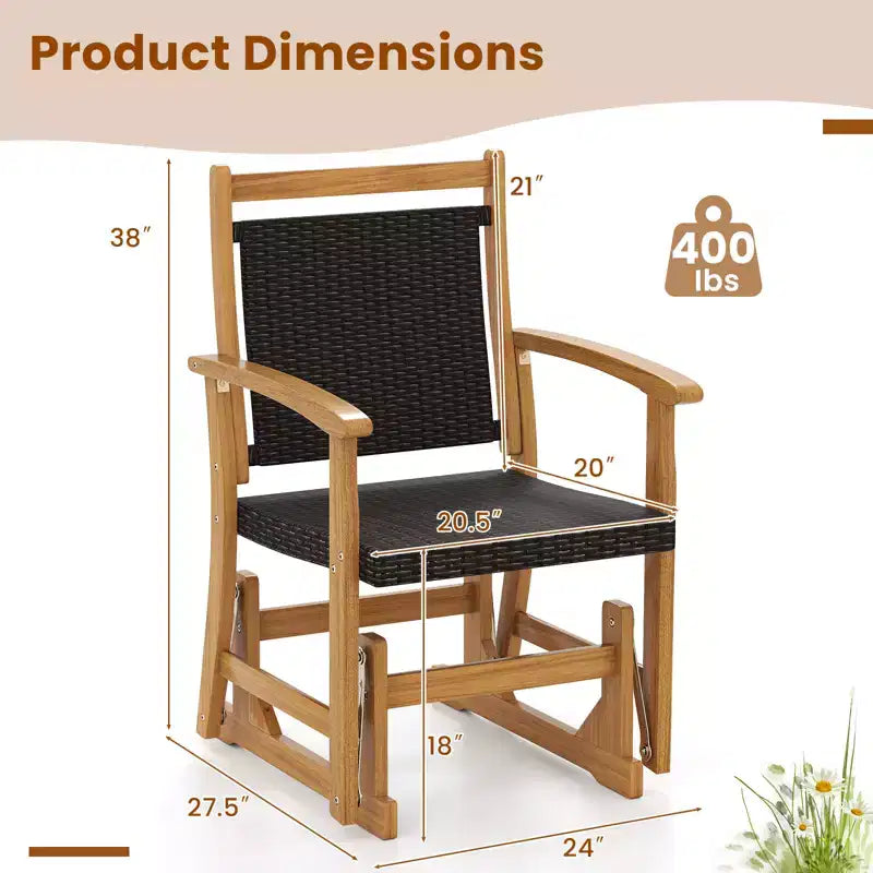 Costway Poltrona Dondolo da Giardino in Rattan con Telaio in Legno di Acacia, Sedile e Schienale in Vimini e Braccioli