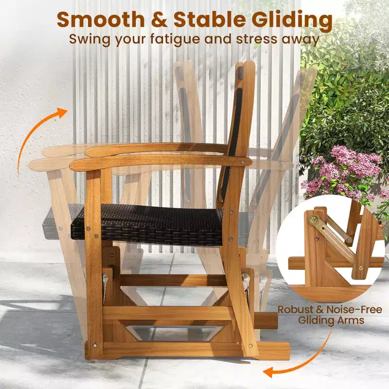 Costway Poltrona Dondolo da Giardino in Rattan con Telaio in Legno di Acacia, Sedile e Schienale in Vimini e Braccioli