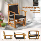 Costway Poltrona Dondolo da Giardino in Rattan con Telaio in Legno di Acacia, Sedile e Schienale in Vimini e Braccioli