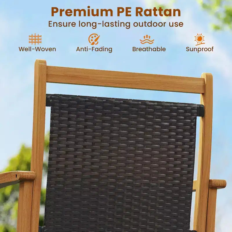 Costway Poltrona Dondolo da Giardino in Rattan con Telaio in Legno di Acacia, Sedile e Schienale in Vimini e Braccioli