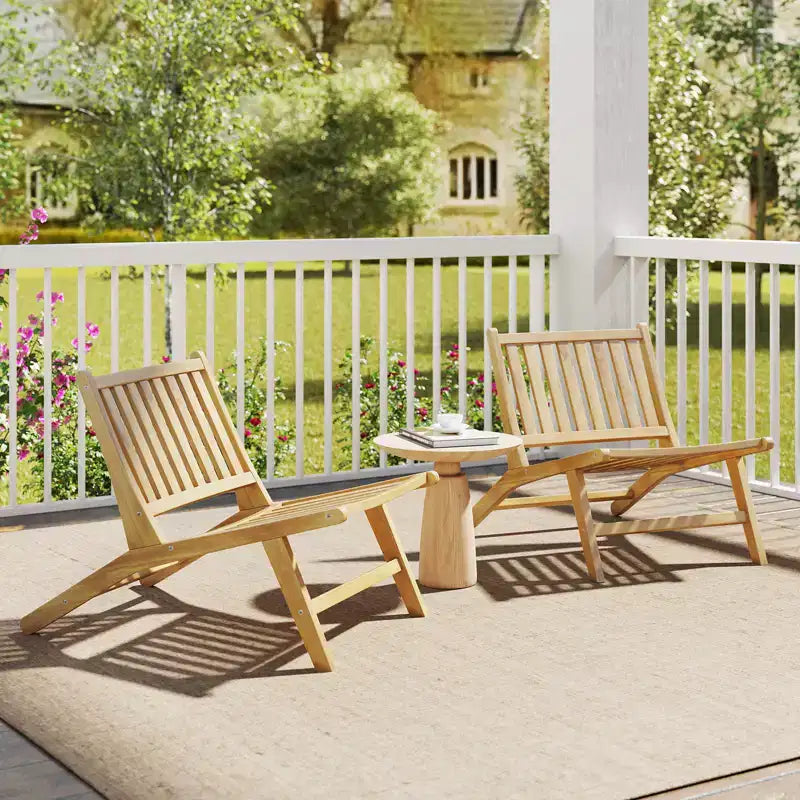 Costway Set di 2 Sedie Reclinabili da Esterno in Legno Teak, Sedia Accento Mid-Century Naturale con Schienale