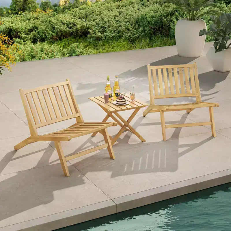 Costway Set di 2 Sedie Reclinabili da Esterno in Legno Teak, Sedia Accento Mid-Century Naturale con Schienale