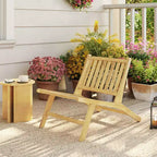 Costway Teak Wood Outdoor Reclining Chair Natural Mid Century Accent Chair w/ Backrest
