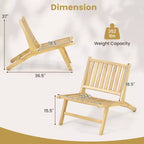 Costway Teak Wood Outdoor Reclining Chair Natural Mid Century Accent Chair w/ Backrest