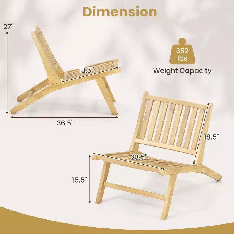 Costway Teak Wood Outdoor Reclining Chair Natural Mid Century Accent Chair w/ Backrest