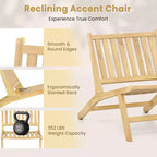 Costway Teak Wood Outdoor Reclining Chair Natural Mid Century Accent Chair w/ Backrest