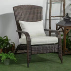 Outsunny Patio Adirondack Chair with All-Weather Rattan Wicker, Soft Cushions, Tall Curved Backrest for Deck or Garden, Cream White
