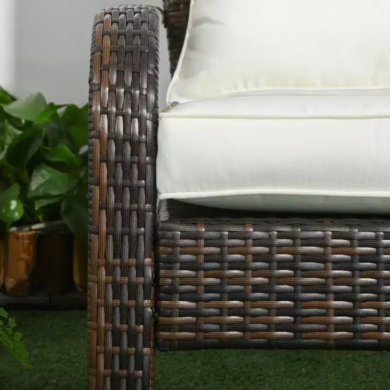 Outsunny Patio Adirondack Chair with All-Weather Rattan Wicker, Soft Cushions, Tall Curved Backrest for Deck or Garden, Cream White