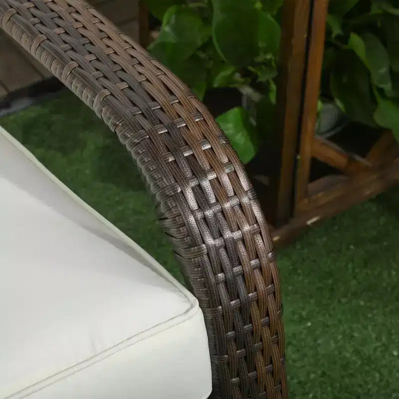 Outsunny Patio Adirondack Chair with All-Weather Rattan Wicker, Soft Cushions, Tall Curved Backrest for Deck or Garden, Cream White