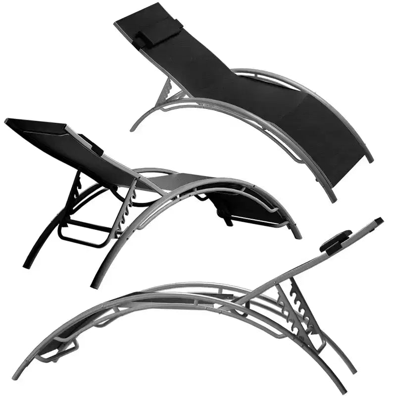 Set di 2 moderne chaise longue da patio in alluminio, sedie reclinabili da esterno per tutte le stagioni con braccioli, ideali per spiaggia, piscina, prendere il sole e prato