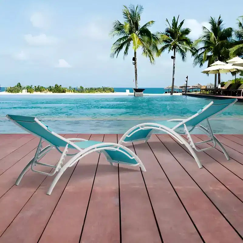 Set di 2 moderne chaise longue da patio in alluminio, sedie reclinabili da esterno per tutte le stagioni con braccioli, ideali per spiaggia, piscina, prendere il sole e prato