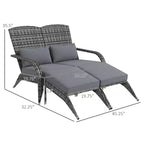 Wicker Adirondack Chair for 2 with Cushions & Footrests, PE Rattan Double Chaise Lounge Chair, Fire Pit Chair for Porch with Wide Armrests, High-back