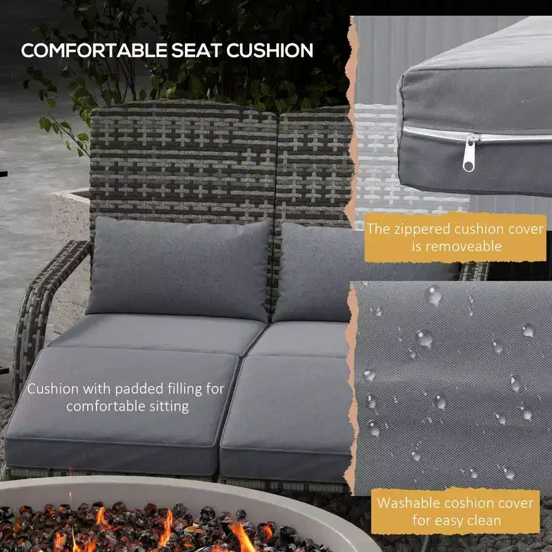 Wicker Adirondack Chair for 2 with Cushions & Footrests, PE Rattan Double Chaise Lounge Chair, Fire Pit Chair for Porch with Wide Armrests, High-back