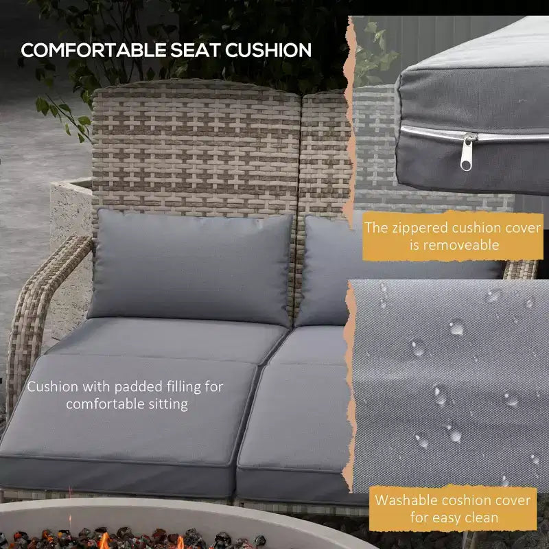 Wicker Adirondack Chair for 2 with Cushions & Footrests, PE Rattan Double Chaise Lounge Chair, Fire Pit Chair for Porch with Wide Armrests, High-back