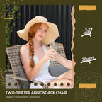 Wicker Adirondack Chair for 2 with Cushions & Footrests, PE Rattan Double Chaise Lounge Chair, Fire Pit Chair for Porch with Wide Armrests, High-back