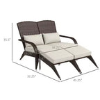 Wicker Adirondack Chair for 2 with Cushions & Footrests, PE Rattan Double Chaise Lounge Chair, Fire Pit Chair for Porch with Wide Armrests, High-back