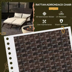 Wicker Adirondack Chair for 2 with Cushions & Footrests, PE Rattan Double Chaise Lounge Chair, Fire Pit Chair for Porch with Wide Armrests, High-back