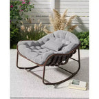 Poltrona a dondolo Papasan, extra large, in vimini durevole, cuscino resistente alle intemperie, struttura robusta, design ergonomico a uovo per portico, balcone, giardino, capacità 204 kg