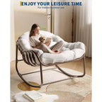 Poltrona a dondolo Papasan, extra large, in vimini durevole, cuscino resistente alle intemperie, struttura robusta, design ergonomico a uovo per portico, balcone, giardino, capacità 204 kg