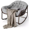 Papasan Rocking Chair Oversized Durable Wicker Weather-Resistant Cushion Sturdy Frame Ergonomic Egg Lounge for Porch Balcony Garden 450 lbs Capacity