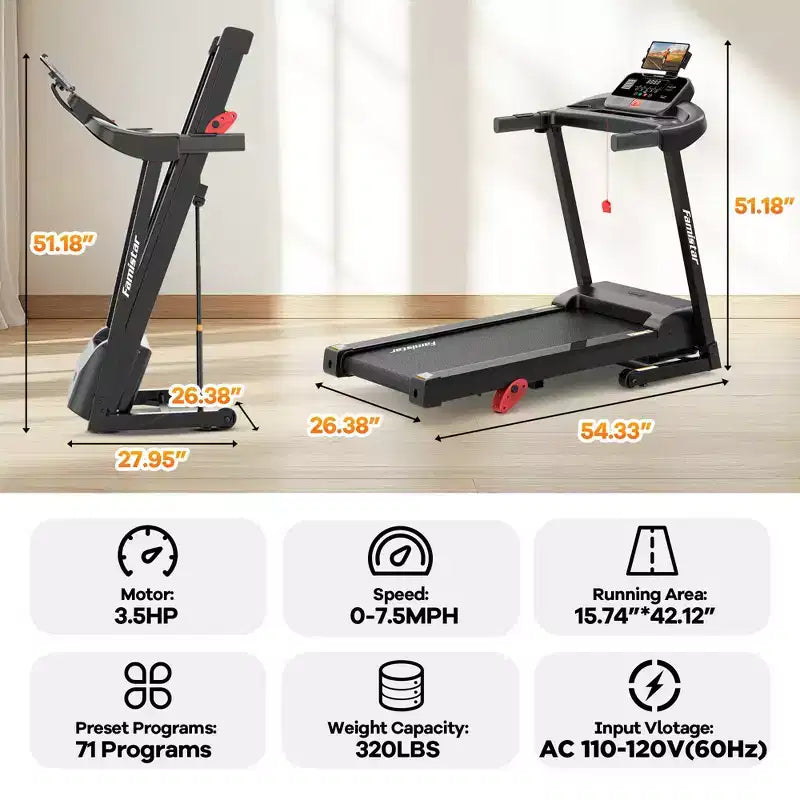 Tapis Roulant 3,55 HP con Inclinazione 10%, Capacità 145 kg, Pieghevole per Casa 12 km/h, 71 Programmi Smart, Controllo APP per Corsa e Camminata con Ginocchiere Gratuite