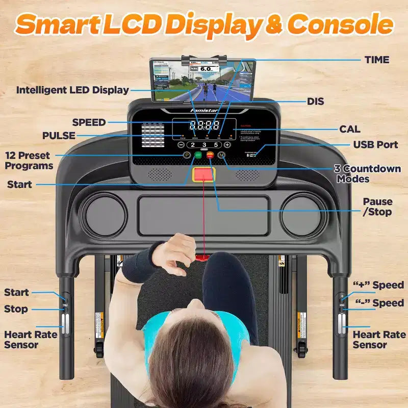 Tapis Roulant 3,55 HP con Inclinazione 10%, Capacità 145 kg, Pieghevole per Casa 12 km/h, 71 Programmi Smart, Controllo APP per Corsa e Camminata con Ginocchiere Gratuite