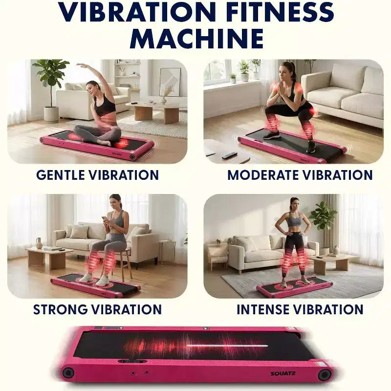Squatz Tapis roulant 2 in 1 con pedana vibrante e manubrio rosa