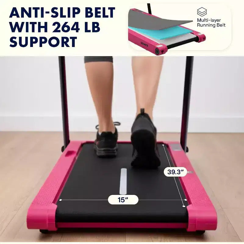 Squatz Tapis roulant 2 in 1 con pedana vibrante e manubrio rosa