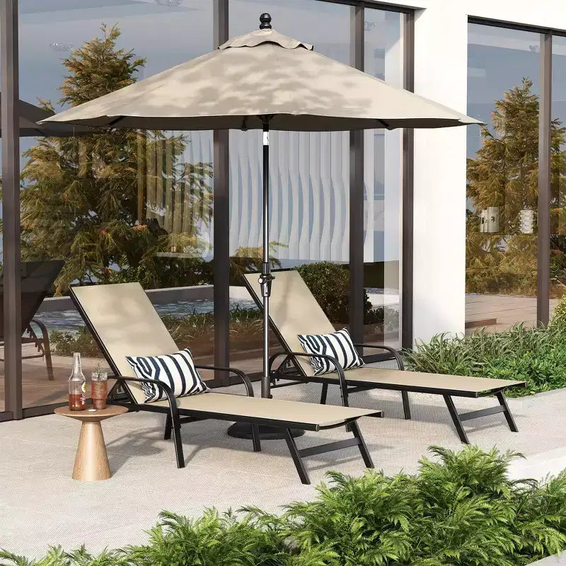 Set di 2 sedie a sdraio da esterno, lettino reclinabile da patio regolabile in 5 posizioni con tessuto in textilene per piscina, giardino, terrazza e balcone, per tutte le stagioni